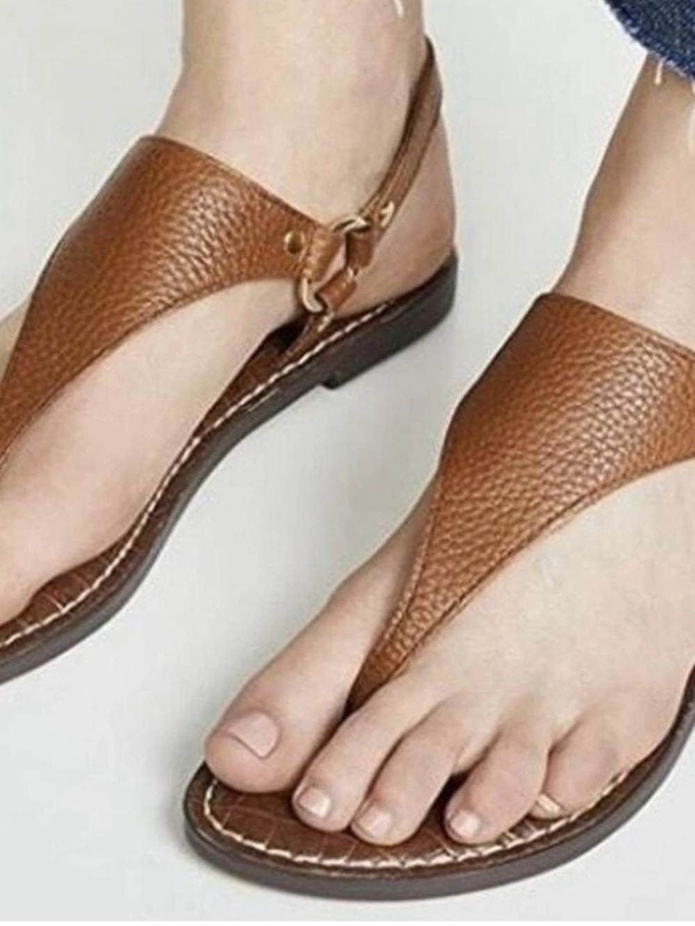 Sam Edelman Tan Brown Textured Leather Slingback Sandals - Picture 1 of 9
